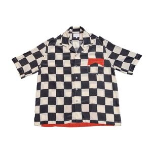 $900 MRP Rhude Checkered Short Sleeve Shirt XL Black Ivory Red Cuban Collar Silk